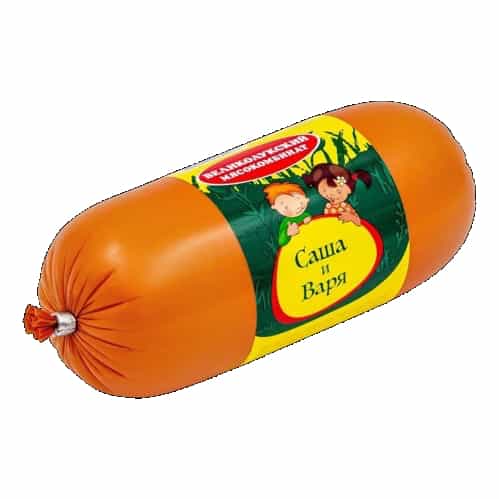 Варёное для питания детей старше 6 лет. Колбаса " Cаша и Варя'' 400 г - Великолукский...
