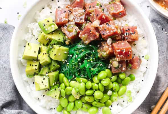 POKE TUNA - (Tuna, japonica rice , avokado , ceri ,...