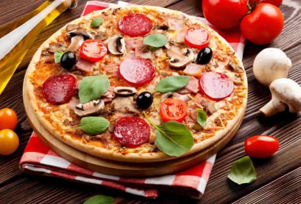 Vetçina pizza göbələkli - (İtalyan xəmiri,Alfredo sousu,...